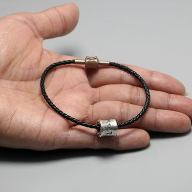 Tibetan Ethnic Braided Leather Bracelet with Pure Silver Om Mani Padme Hum Charm